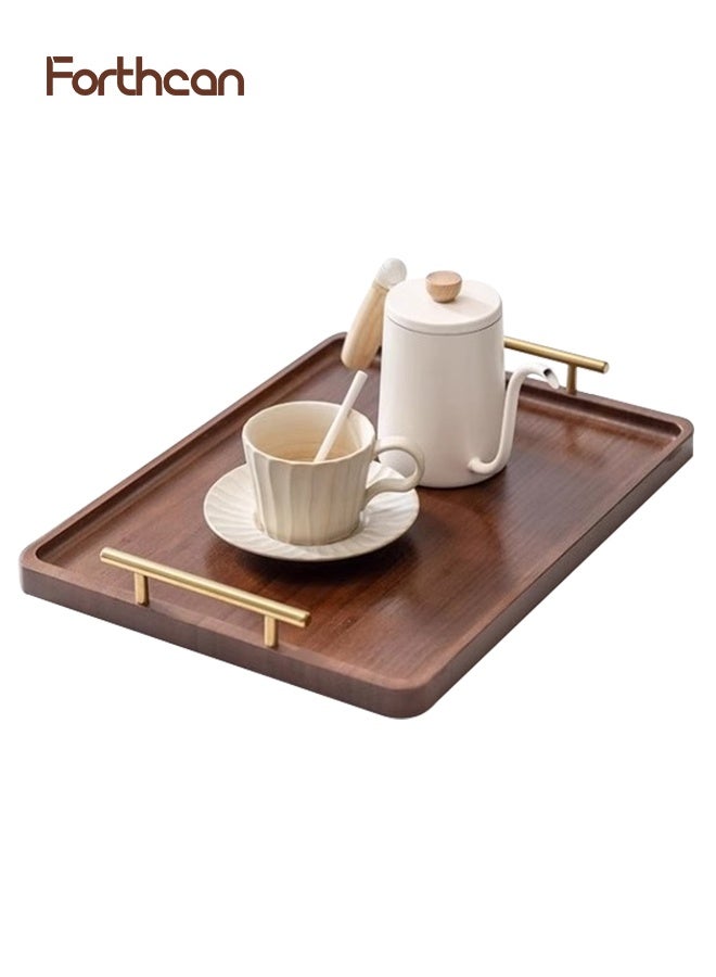 Forthcan Bamboo Serving Tray with Metal Handles, Rectangular 40×30 cm, Breakfast/Tea/Coffee Table Ottoman Decorative Organizer - Image 2